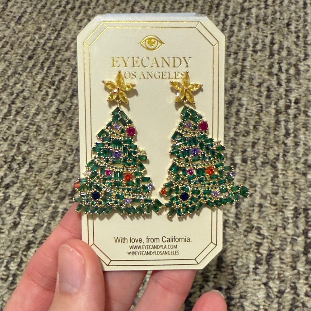 Eye Candy LA Christmas tree drop earrings
